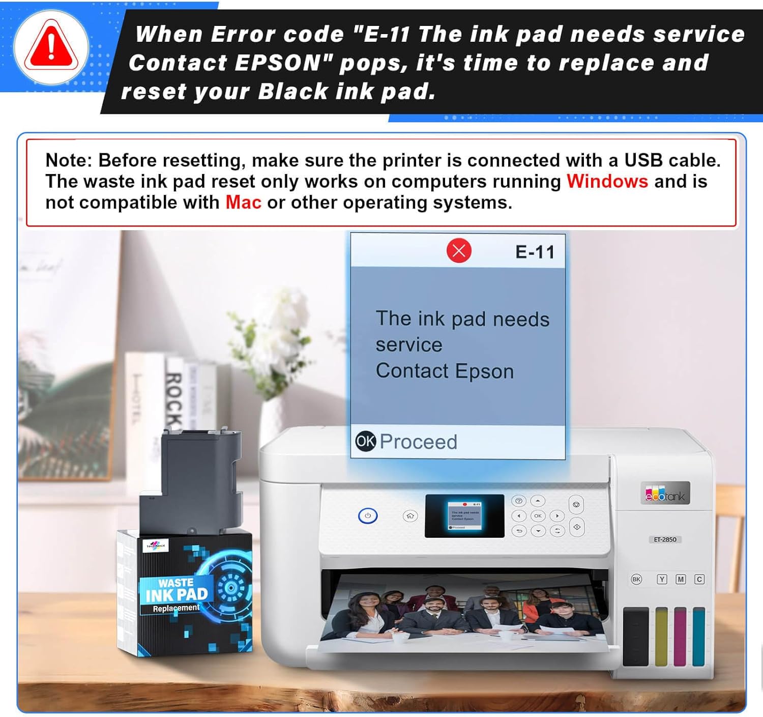 Waste Ink Pad Replacement with Reset Software for Ecotank ET-2850 ET-2760 ET-2750 ET-2700 ET2850 ET2760 ET2750 ET2700 2850 Printer, Maintenance Box with Reset Software