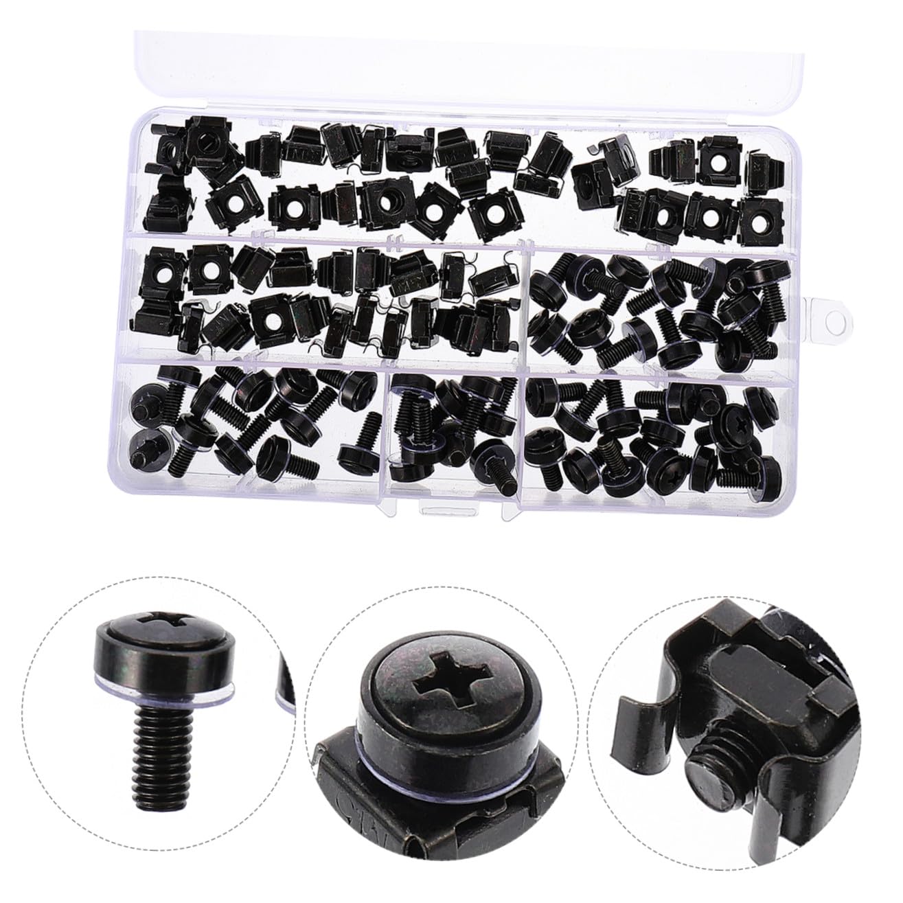 TIDTALEO 50pcs Cage Nut and Screw Square Floating Lock Insert Nuts Screws for Rack Mounting Construction Compatible Standard Server Racks and Cabinets