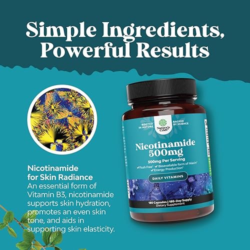 Vista 5 de Vitamina B3 Niacinamida 500 mg Cápsulas – Energía mitocondrial y potente suplemento para la piel – AKA Vitamina B3 Niacina 500mg Flush Free