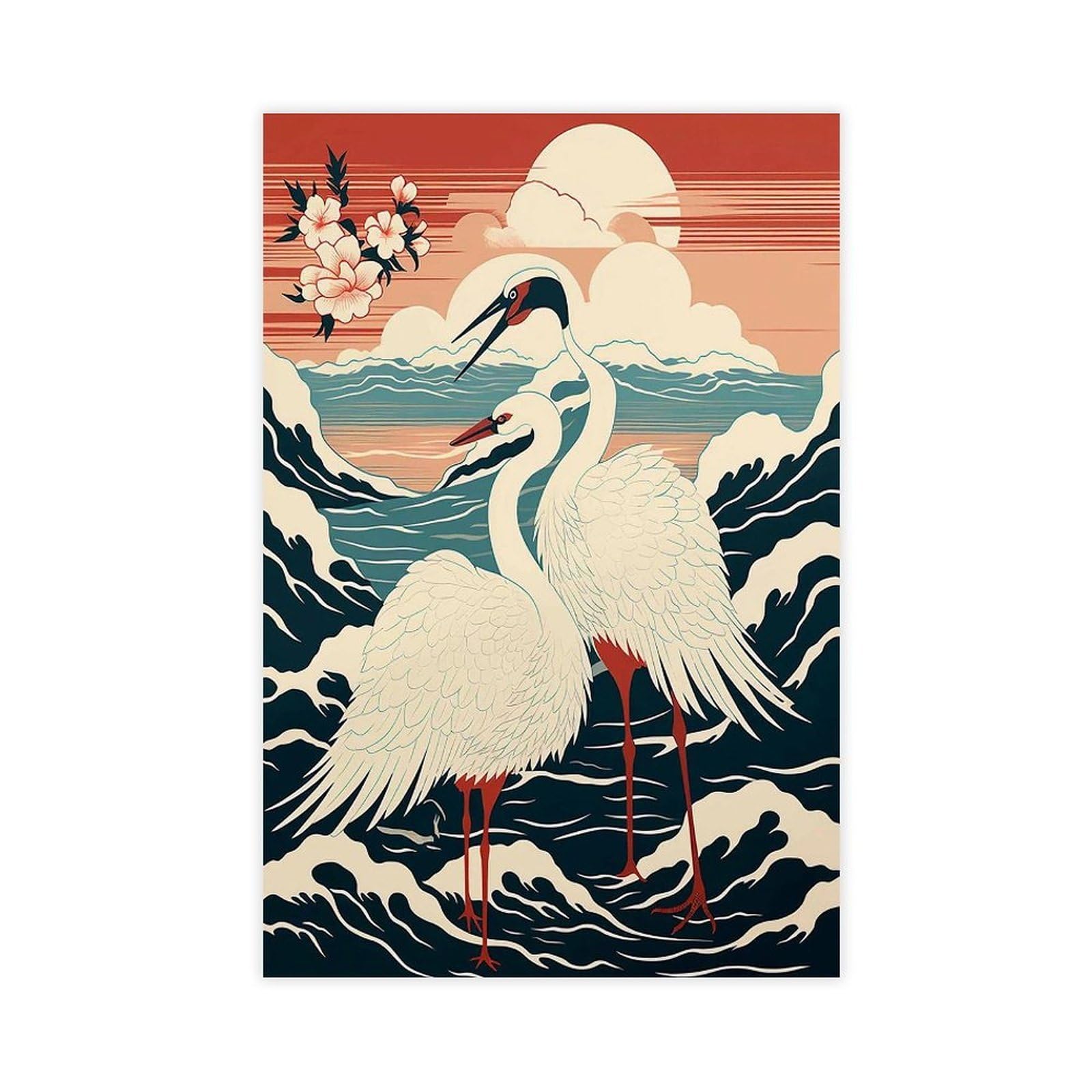 Bareronor Cranes at Sunrise Japanese Canvas Poster Bedroom Decor Landscape Office Room Decor Gift 12" L X 18" W