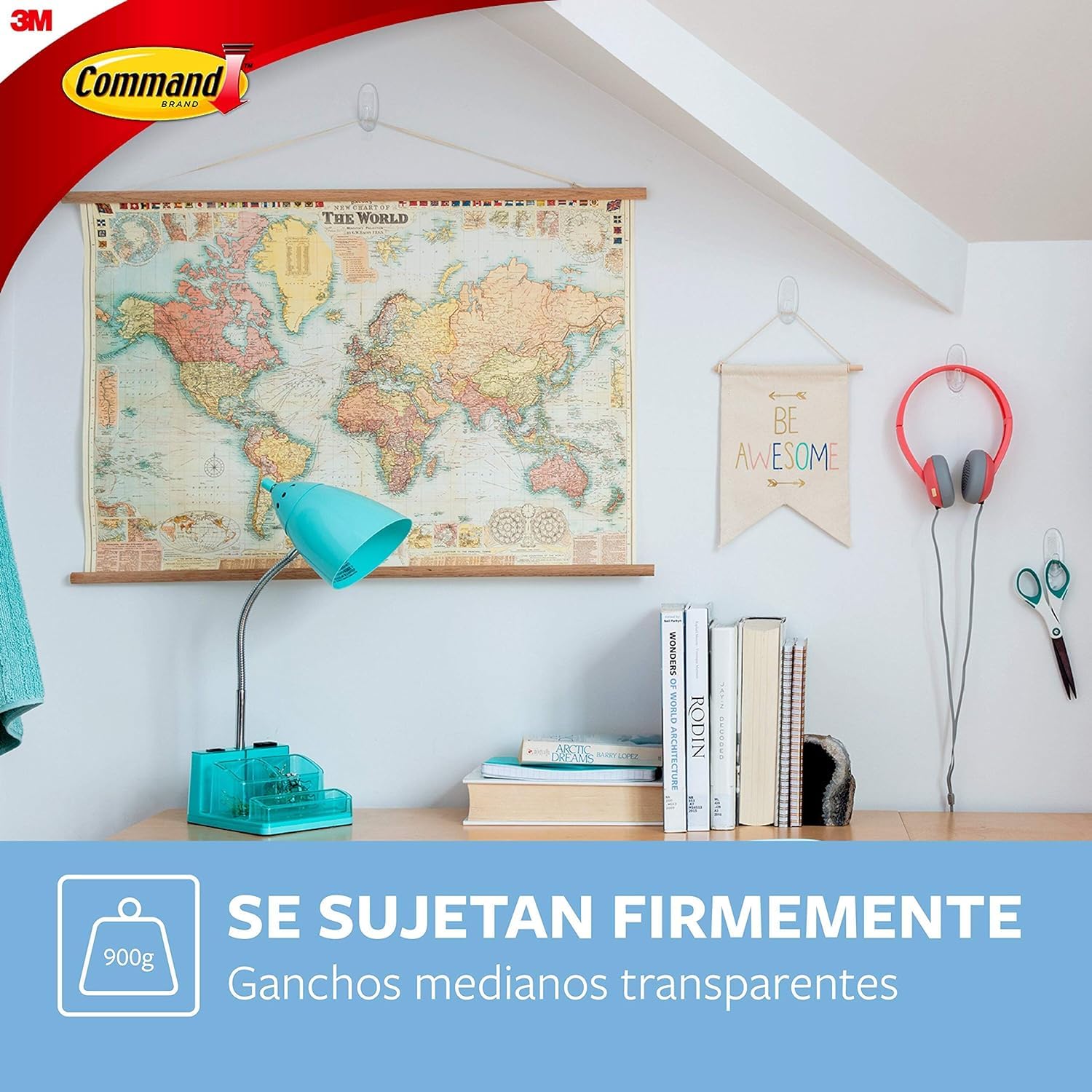 Command Ganchos Transparentes Medianos Paquete Múltiple 7 Ganchos + 10 Tiras Adhesivas 900 g