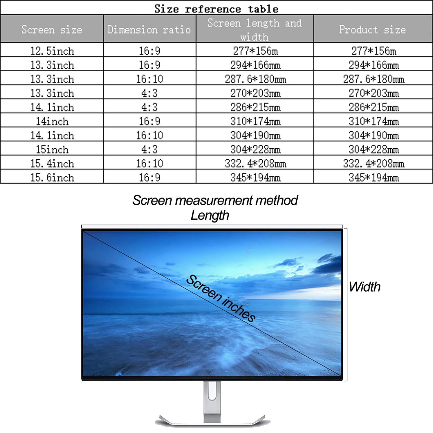 12,5-15,6 Zoll Anti-Blaulicht-Blendschutz für 16:9 16:10 4:3 Seitenverhältnis Desktop-PC LED-Monitor Laptop-Computer Sichtschutz-Displayschutz,15in 4:3