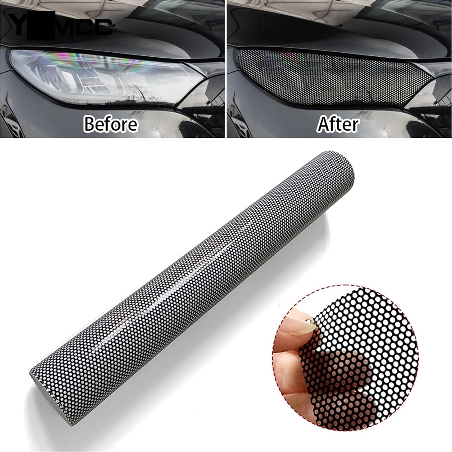 Car Front Rear Tail Light Lamp Stickers Tint Perforated Film Mesh Light Film Taillight Cover Decoration Wrap Film Decal Stickers(50cmx50cm)
