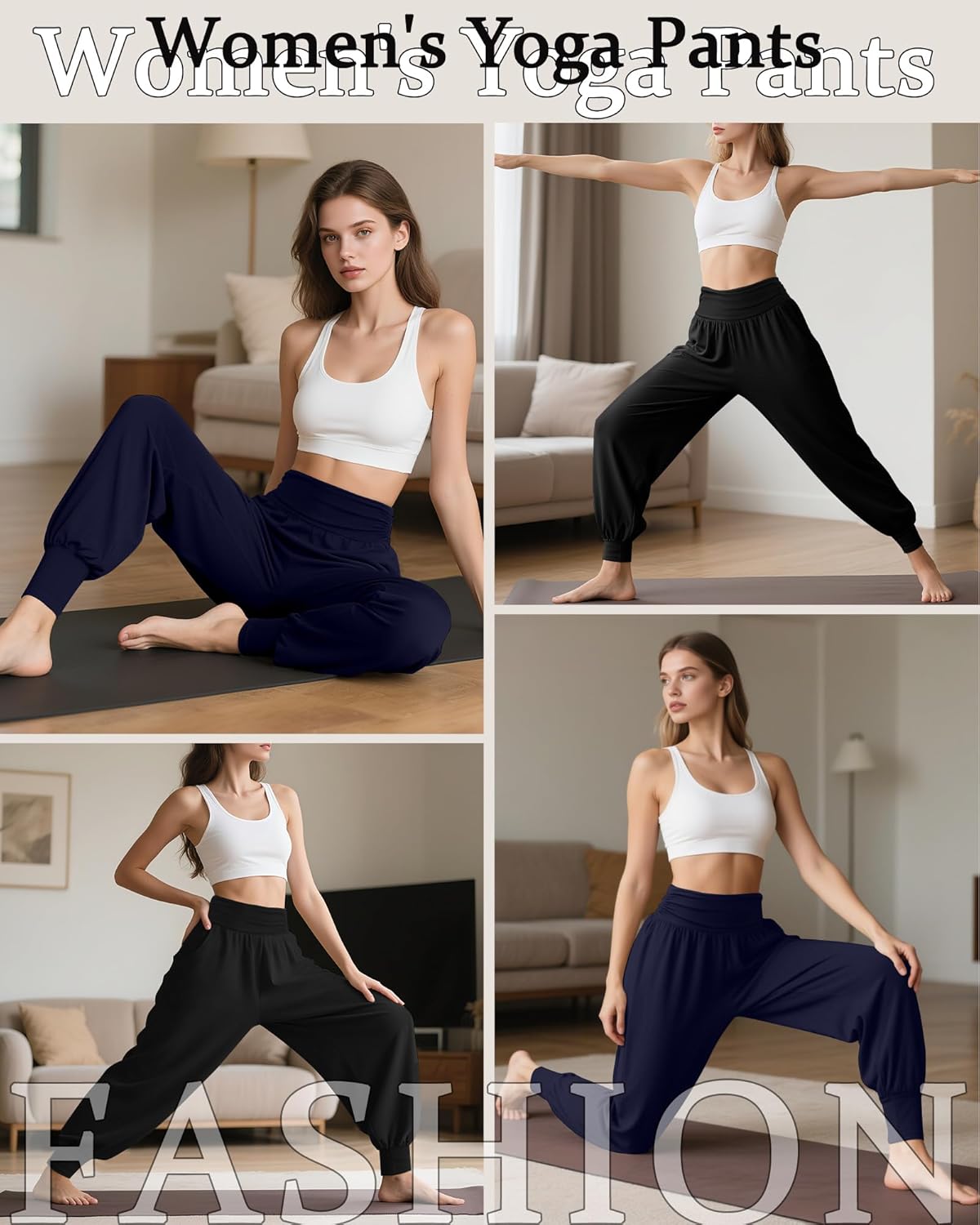 2 Pack Women's Yoga Joggers, Cozy Sweatpants with Pockets Casual Loose Comfy High Waisted Lounge Pants - Image 4