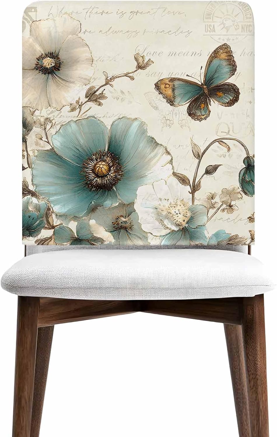 Vintage Victorian Flower Dining Chair Cover Set of 4,Removable Chair Back Covers Retro Floral Butterfly on Letter Washable Kitchen Chairs Slipcover for Home Dining Room Office Hotel