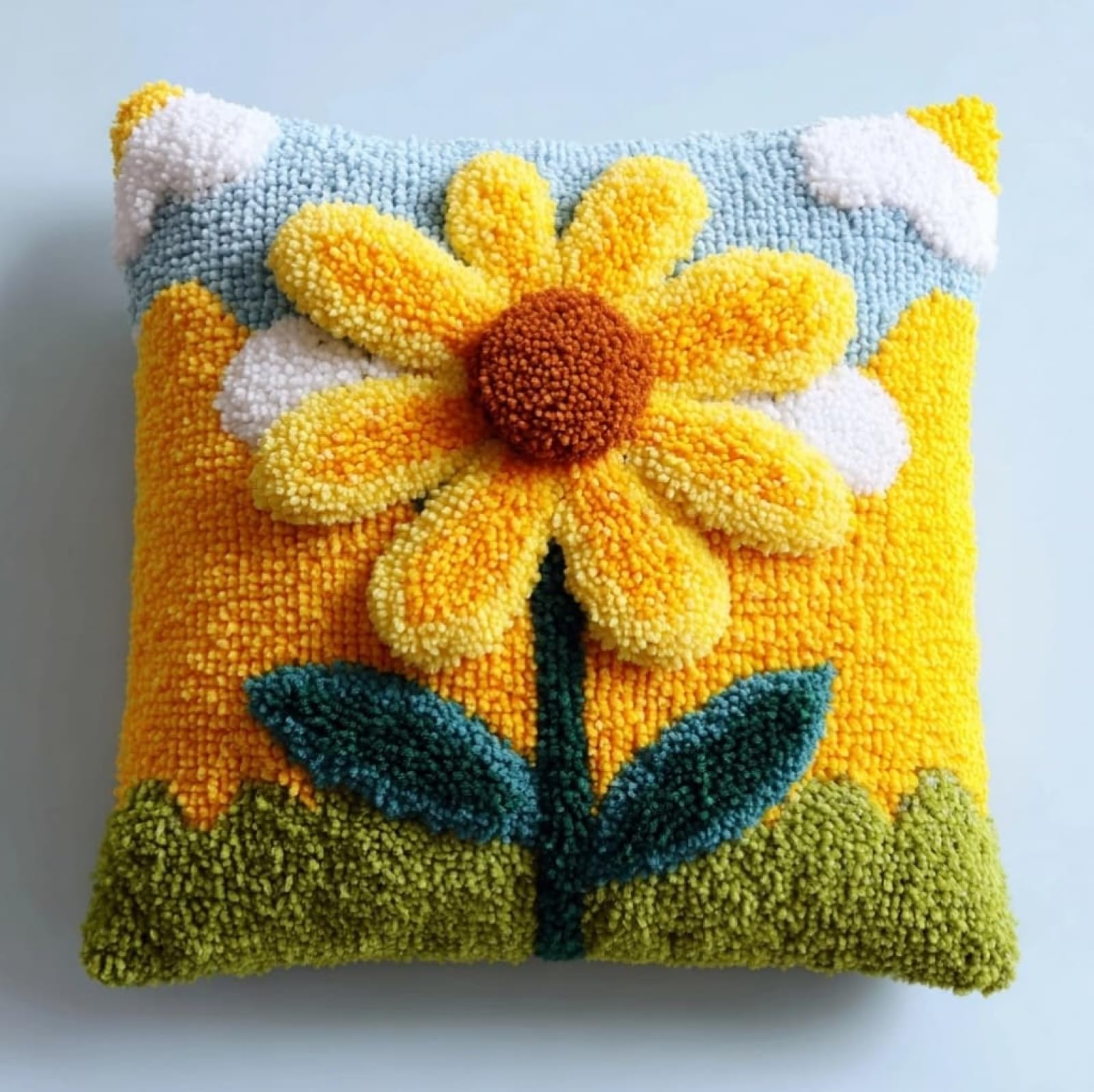 Wallustrioaw Yellow Latch Hook Cushion Kit 43X43cm,