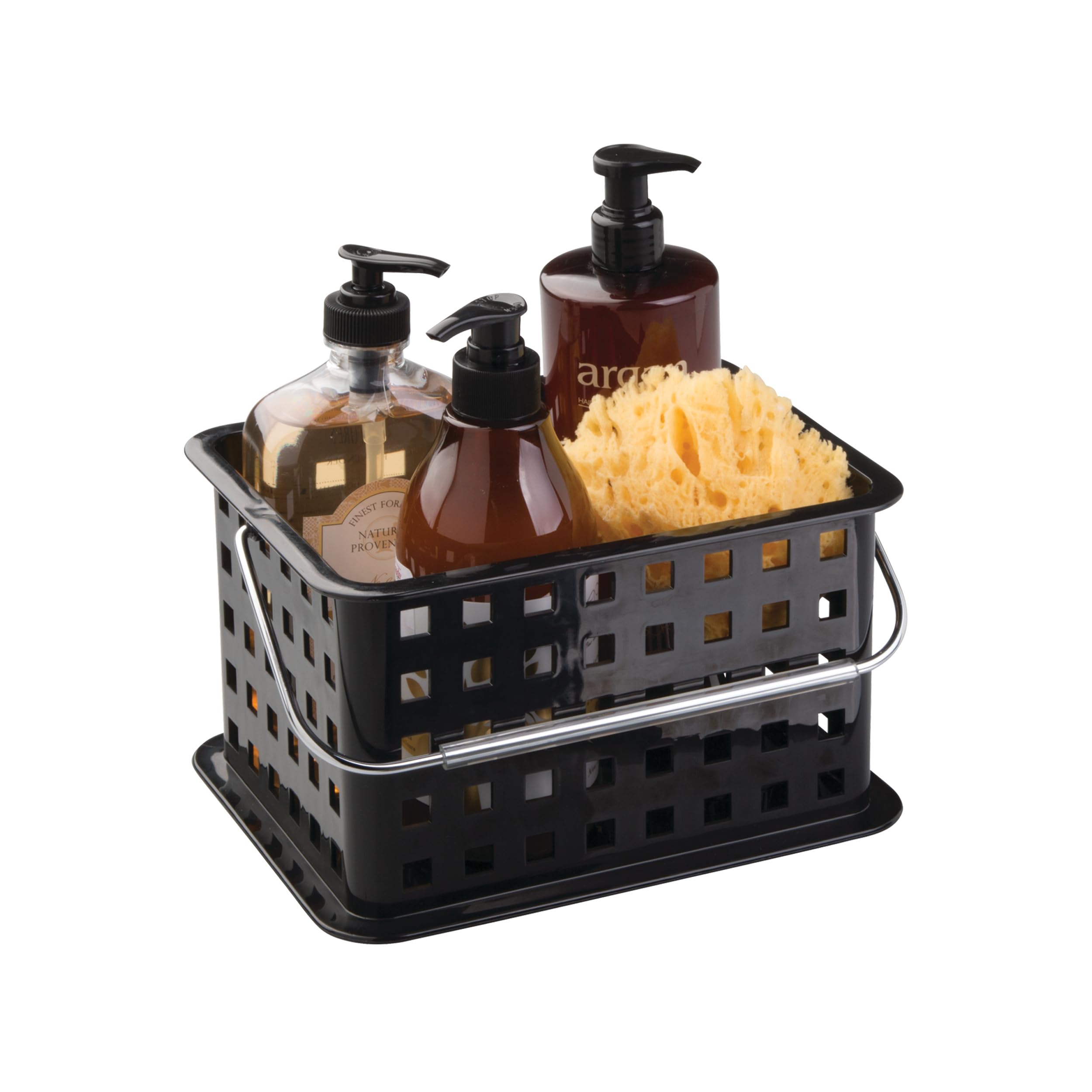 iDesign Plastic Shower Caddy Basket with Handle for Bathroom or College Dorm - Black - Made in USA