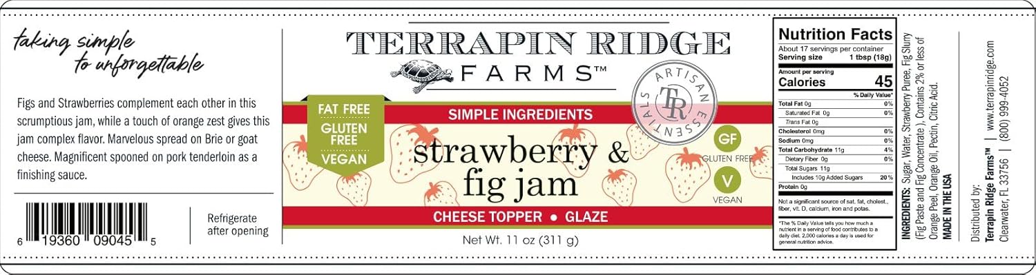 Terrapin Ridge Farms Gourmet Strawberry and Fig Jam – Sweet & Zesty Jam for Cheese, Pork, and More – Gluten Free, Vegan – 11 oz jar (Pack of 2)