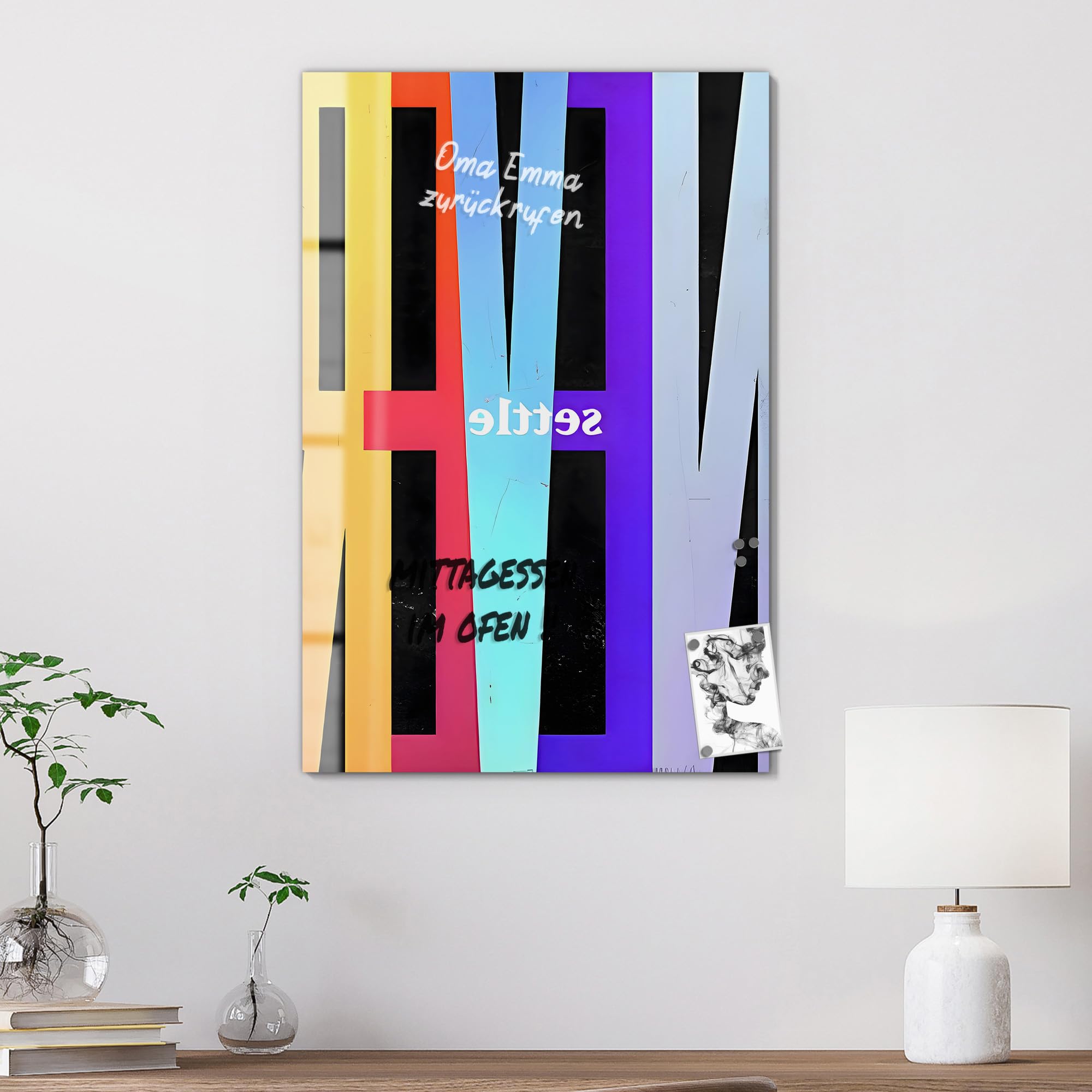 DEQOART Pizarra magnética de cristal, 60 x 90 cm, diseño "Dinámica de la aspiración", pizarra magnética de cristal, incluye imanes, bolígrafo y paño para cocina y oficina, pizarra magnética y se puede