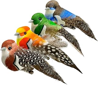 LWINGFLYER 4pcs Artificial Birds Clip on Bird Ornaments with Feathers for Spring Christmas Tree Decoration, Arts & Crafts and Floral Arrangements (Model-4S14)