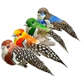 LWINGFLYER 4pcs Artificial Birds Clip on Bird Ornaments with Feathers for Spring Christmas Tree Decoration, Arts & Crafts and Floral Arrangements (Model-4S14)