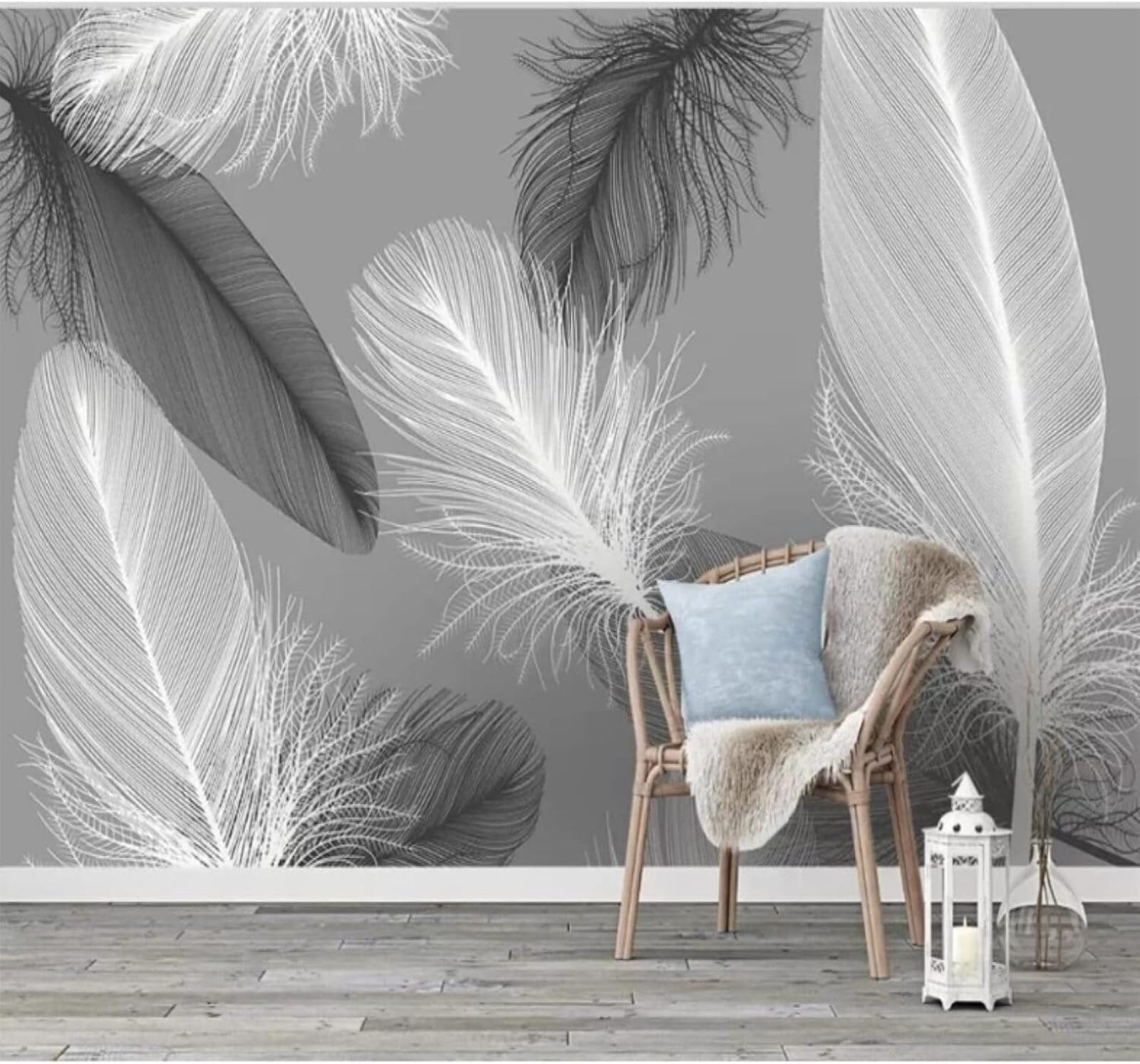 Xlming 200Cm×140Cm(B×H) Minimalist Three Dimensional Black And White Feathers Art 3D Wallpaper Luxury Home Dining Decor Paste Sofa Living Room The Wall For Bedroom Mural-200Cm×140Cm