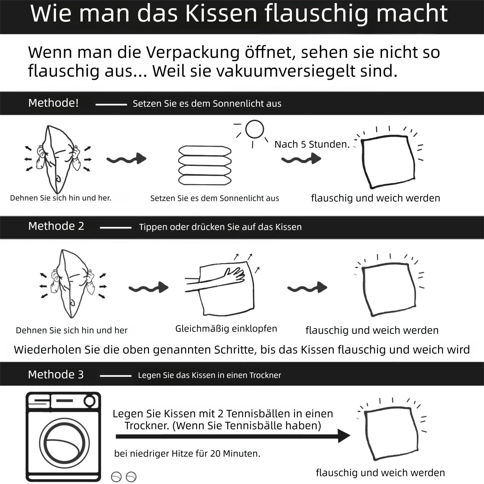 Federkissen 50x75 cm(2 Stück, weiß), Federkopfkissen mit Bezug aus Baumwolle，Kissen als Kopfkissen, Schlafkissen u. Bettkissen