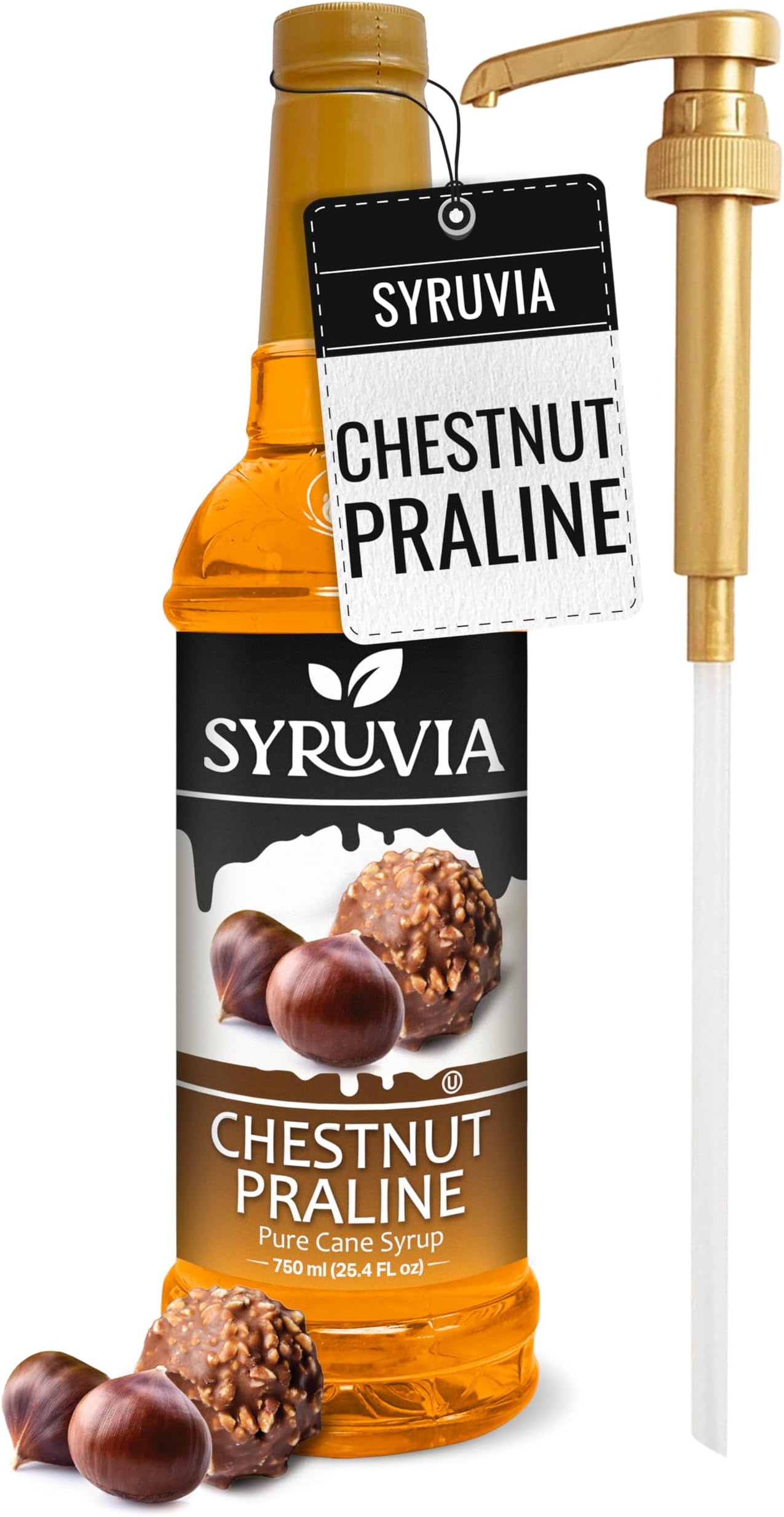 Coffee Syrup, Chestnut Praline Flavored Syrup for Drinks, Lattes, and Desserts – 25.4 fl oz, With Pump