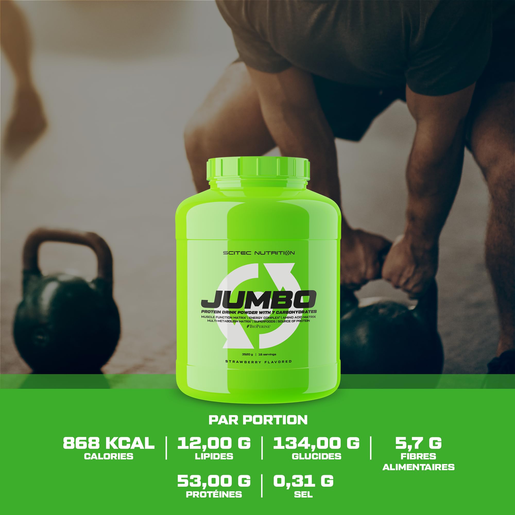 Scitec Nutrition Jumbo - Gain de poids hypercalorique - avec protéines multi-composants - matrice d'acides aminés - matrice métabolique - mélange de super-aliments, 3,52 kg, Chocolat