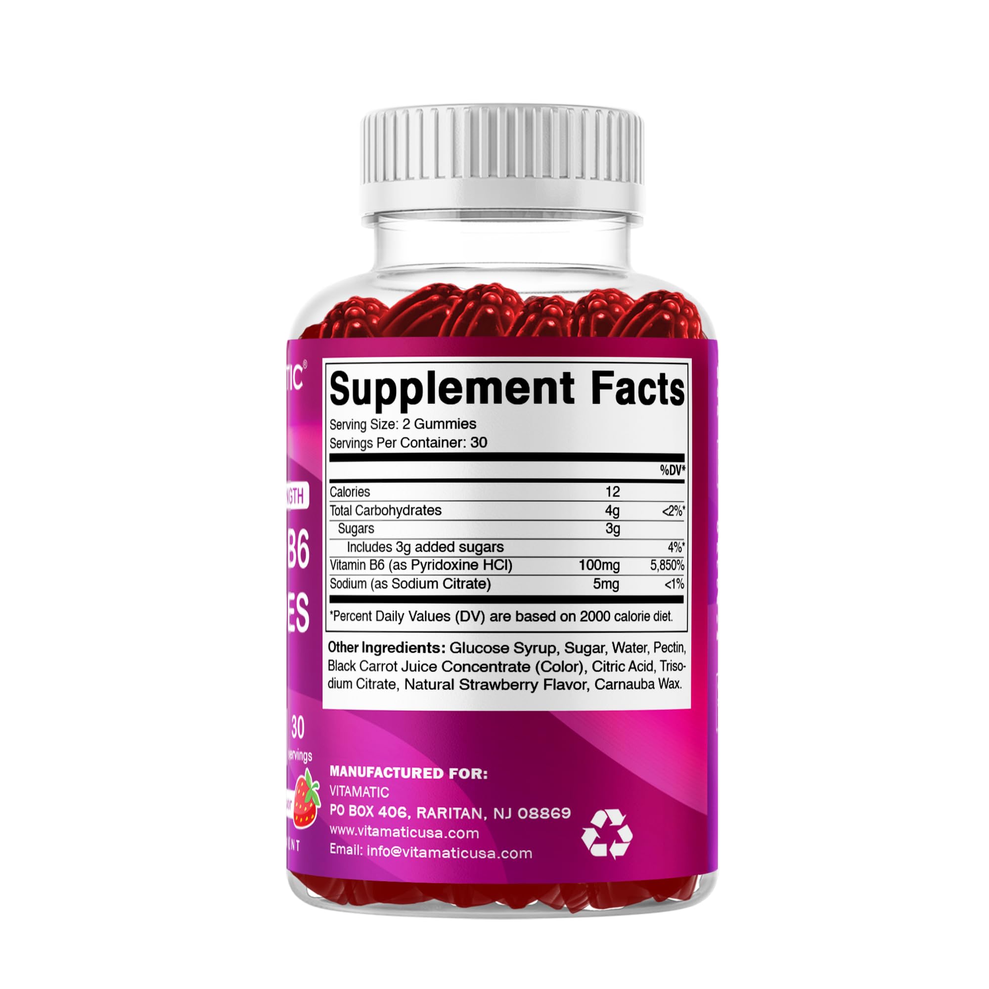 Vitamatic Vitamin B6 100 mg Gummies, Natural Strawberry Flavor, 60 Count — Amazon image 8