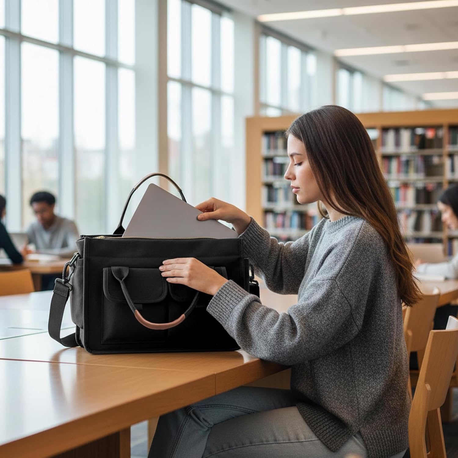 coowoz Canvas Tote Bag for Women Work Tote Bags with Zipper Nurse Crossbody Bags Handbags Shoulder College Teacher Laptop Bag - Image 3