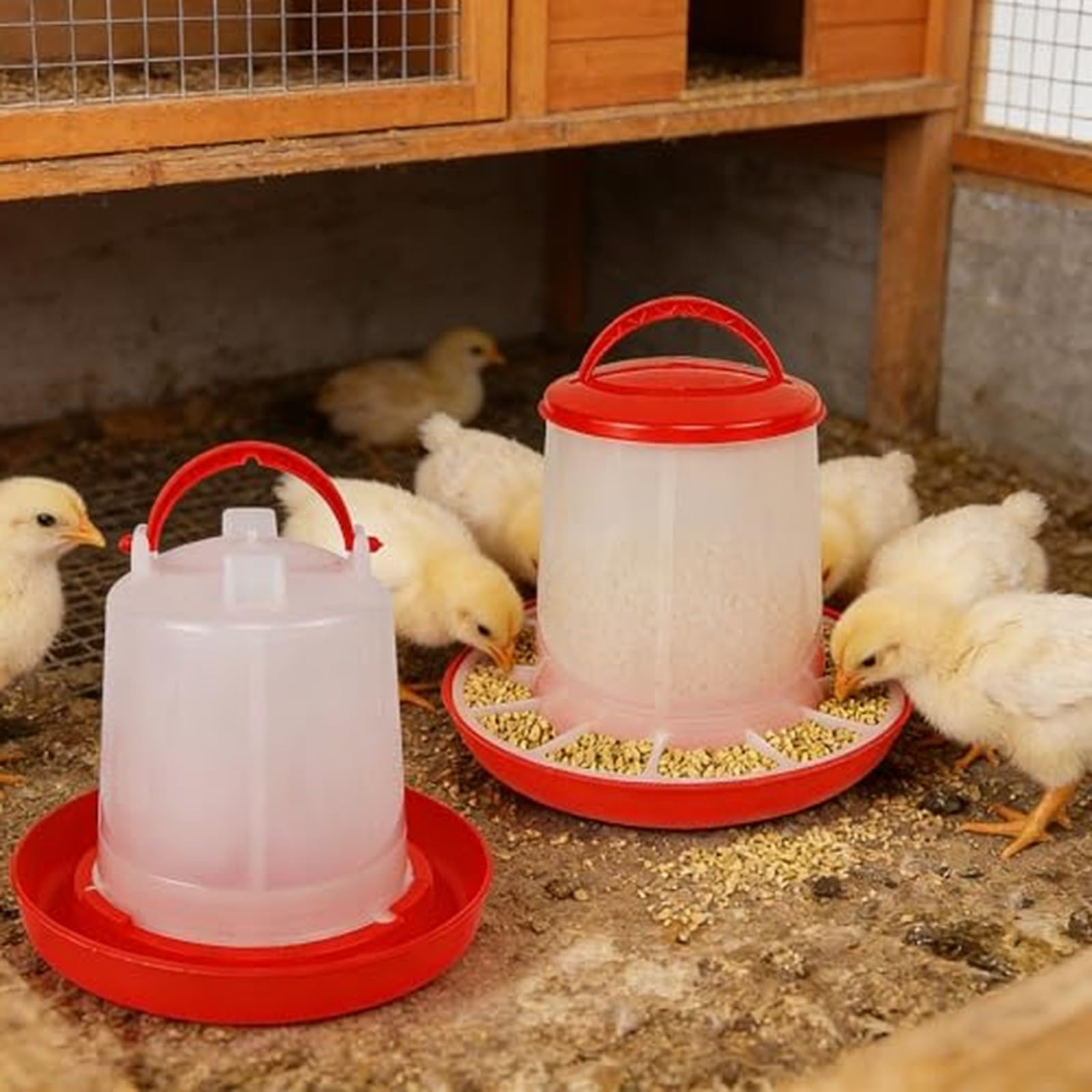 Abbeveratoio automatico per pollame e mangiatoia in plastica, per polli, anatre, oche, facile ricarica, colore bianco, 2 pezzi (1 L)