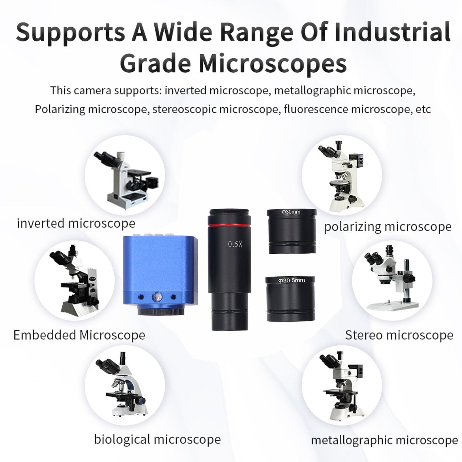 Kamera Mikroskopowa, Czujnik Obrazu 24 MP, Nagrywanie Wideo 1080P, Wyjście USB Typu C, Adapter 0,5X do Okularów 23,2 Mm 30 Mm 30,5, Mikroskopy do Kontroli Wizualnej (Wtyczka UE)