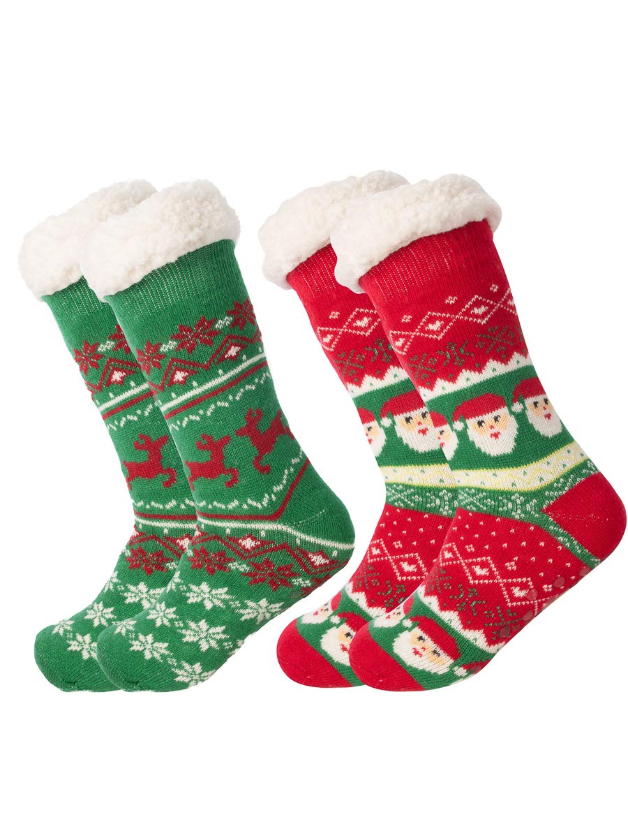 v4u Women's & Girl's Winter Socks Soft Warm Cozy Fuzzy Fleece-lined Thick Socks (Red & Green)-(Pack of 02)-picture-31