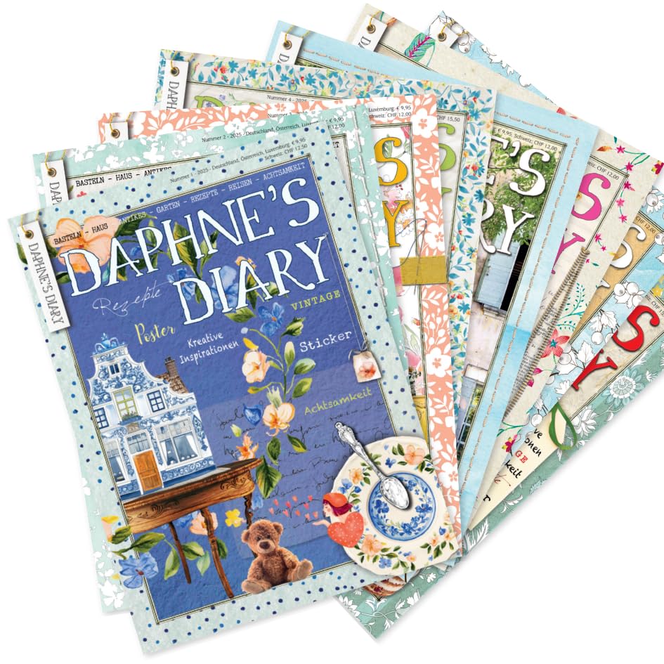 Daphne’s Diary Magazin Jahrespaket 2025 (Deutsch) | Ausgaben #1–8 | Kreatives Magazin | Voller kreativer Inspiration rund um Journaling, Achtsamkeit, Zeichnen, Kochen & Reisen | 8 Ausgaben