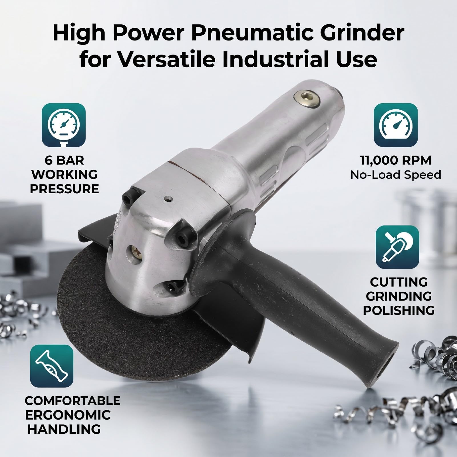 KIMISS Amoladora Angular Neumática de 5 Pulgadas Lijadora Angular de Aire de 11000 RPM para Corte de Metal Pulido con Agarre Ergonómico Carcasa Compuesta Liviana 6 BAR