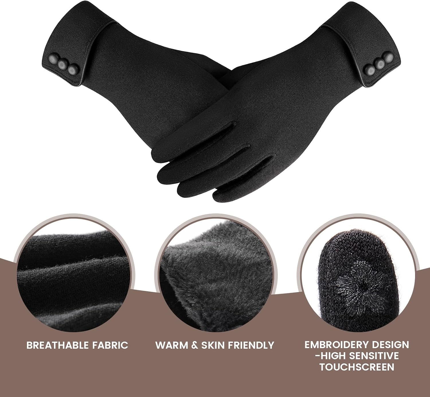 Winter Gloves for Women, Winter Touch Screen Texting Warm Gloves with Thermal Soft Lining for Women, 2 Pairs - Black+Grey