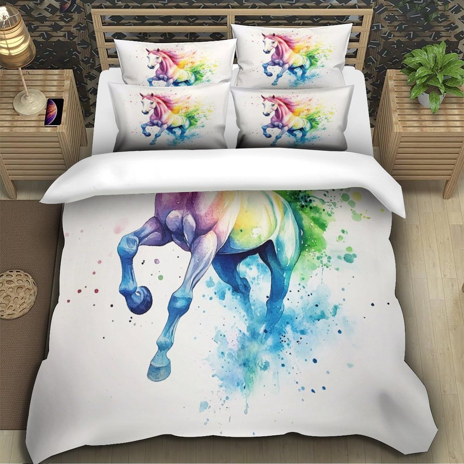 Regenbogen-Chamäleon-Pärchen Bettbezug Mikrofaser 3 Teilig Kuschelig Schlafkomfort Bettdeckenbezug 3D Gedruckt Weich Reißverschluss mit Kissenbezug Atmungsaktiv for Teenager & Erwachsene