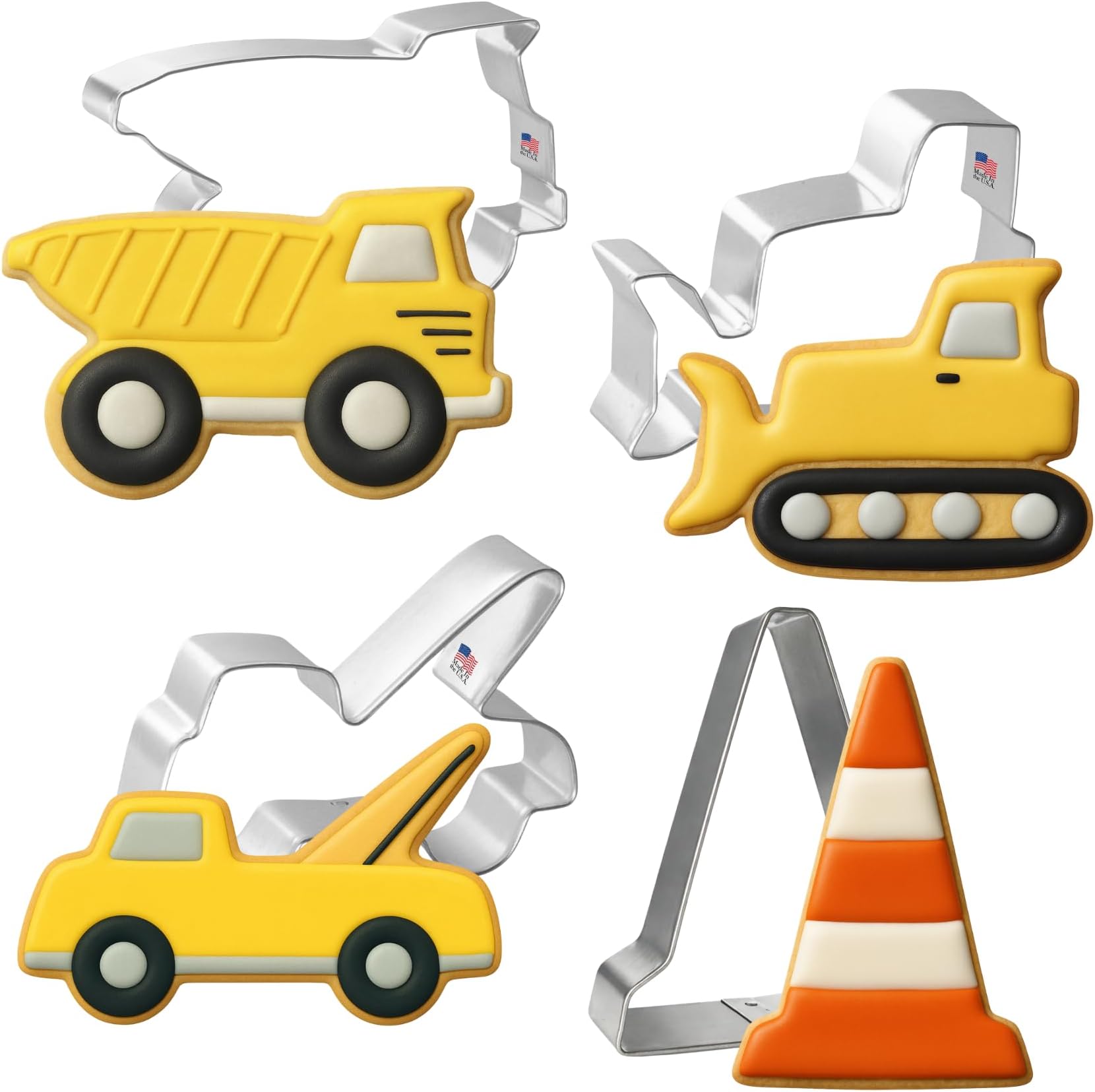 Cookie Cutter 4 Piece Construction Set Bulldozer, Dump Truck, Tow Truck, Traffic Cone USA