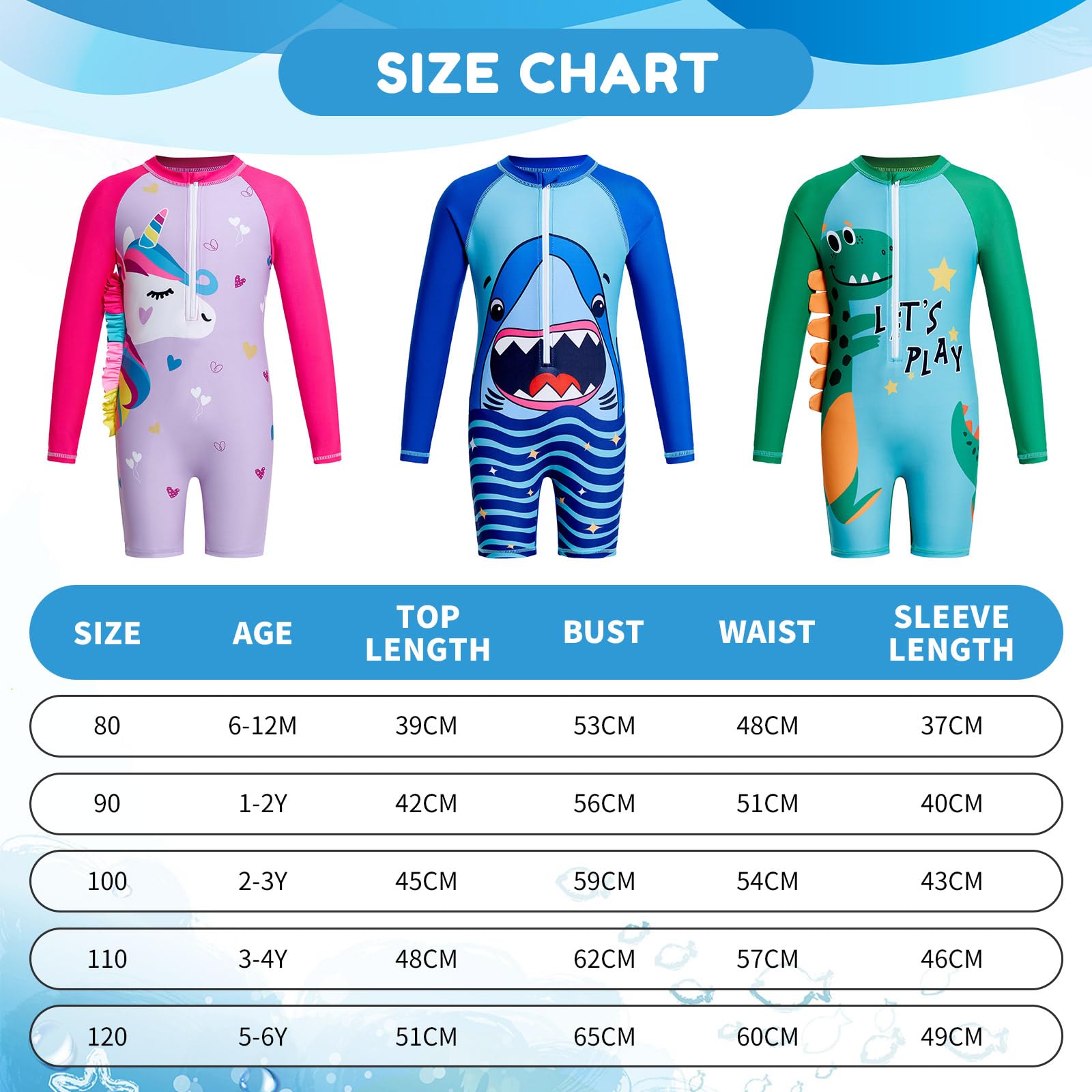 WYTbaby Costume da bagno intero a maniche lunghe, con cappello da sole, protezione UV, per bambini e bambine