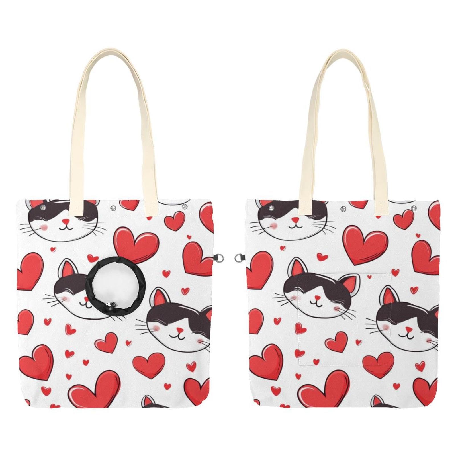 Bolsa de transporte de hombro para mascotas con tierno diseño de corazones y gatos