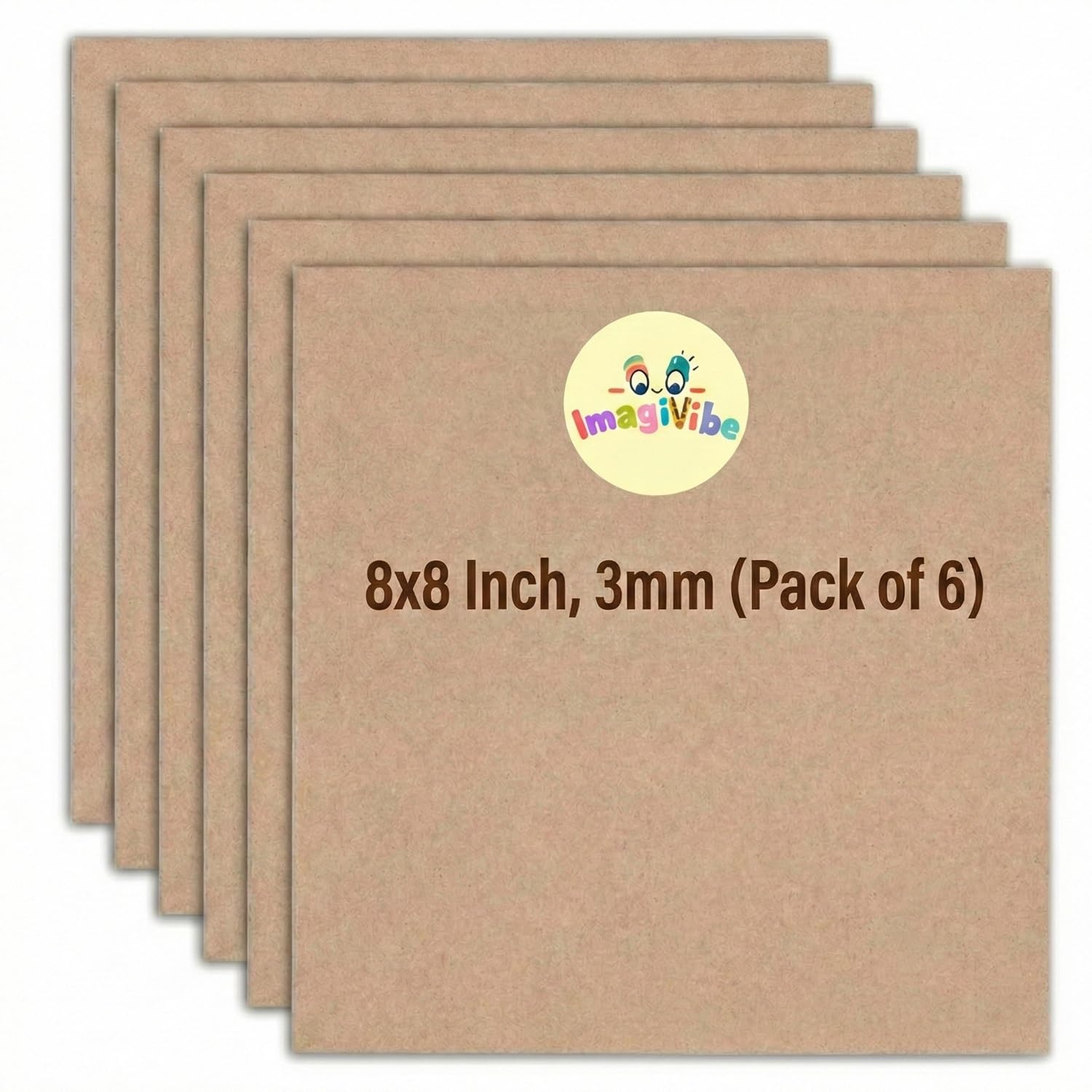 ImagiVibe 6 Pcs Square MDF Boards for Art and Craft, Wood Square MDF Sheets for Craft Work, DIY MDF Cutouts for Mandala, Lippan, Resin (8 x 8 Inch)