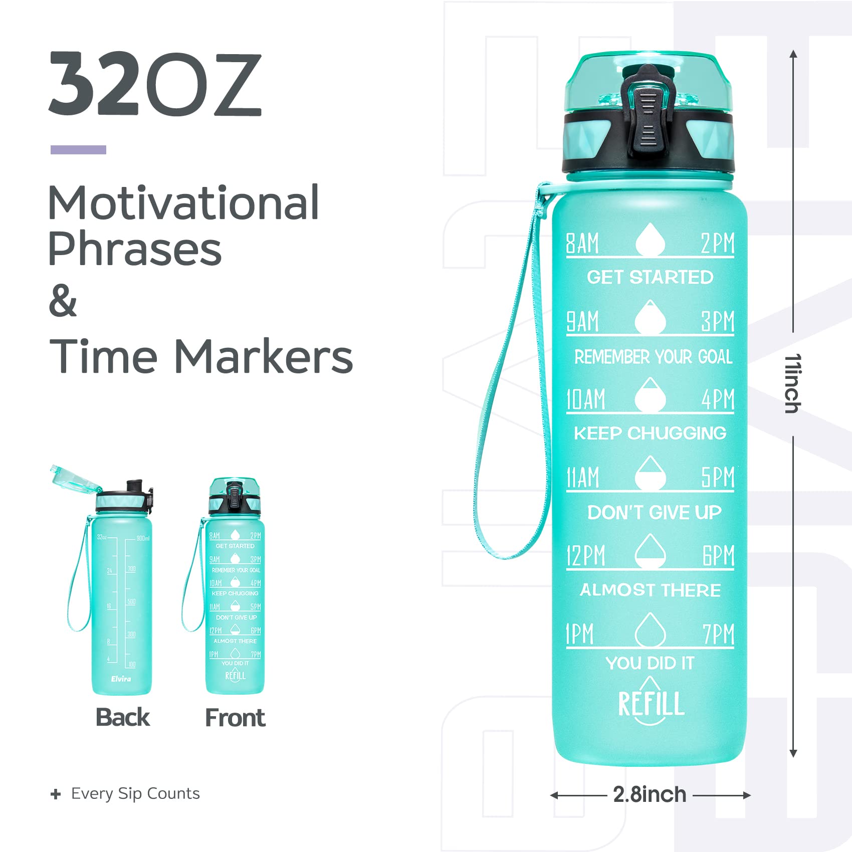 Botella Grande De 32 Oz Para Agua, Con Marcador De Tiempo Mo | Meses
