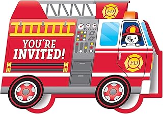 Creative Converting 332200 Flaming Fire Truck Invivation Card