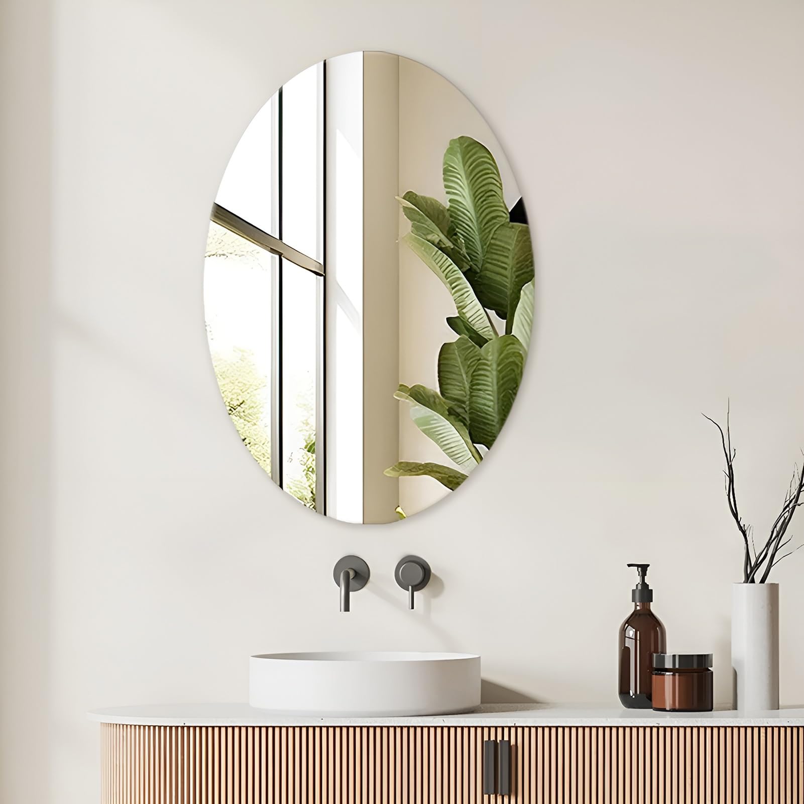 Specchio Ovale da Bagno Specchio Morbido Senza Cornice in Acrilico Infrangibile per Soggiorno, Ingresso, Facile da Installare(50x27cm-19.6x10.6in)