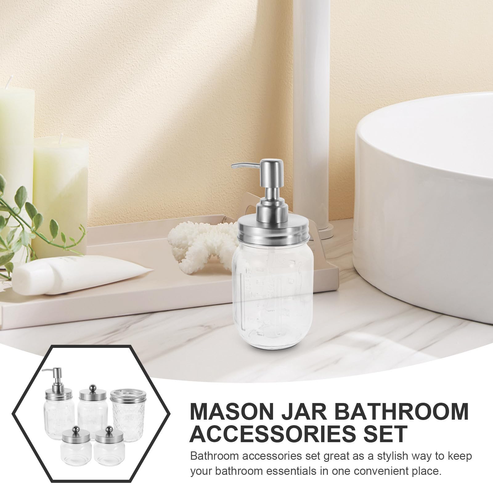 BETOOKY Set de Accesorios para Baño Dispensador Manual de Loción, Vaso para Cepillo de Dientes y Soporte en Vidrio y Acero Inoxidable, Adecuado para Organizar el Baño