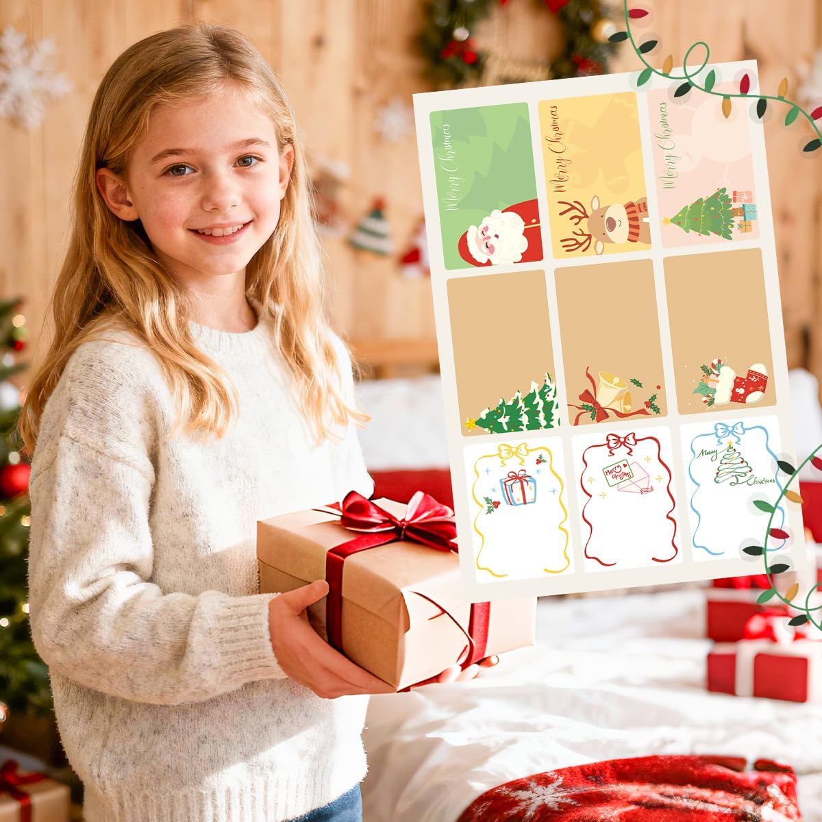 M110 Thermal Labels - 1.96"X3.14" (50X80MM), Adhesive Thermal Labels with 3 Patterns(Tree/Bell/Stocking), Compatible with Label Maker Machine M100/ M110/ N20/ M220/ M250/ M108/ M221, 100 Labels/Roll - Image 5