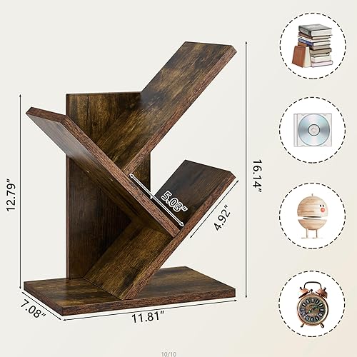 Miniatura 8 de Tajsoon Tree Bookshelf 3 Tier Book Storage Organizer Shelves, Desktop Bookshelf Floor Standing Bookcase Display for CDsMagazineBooks, Small