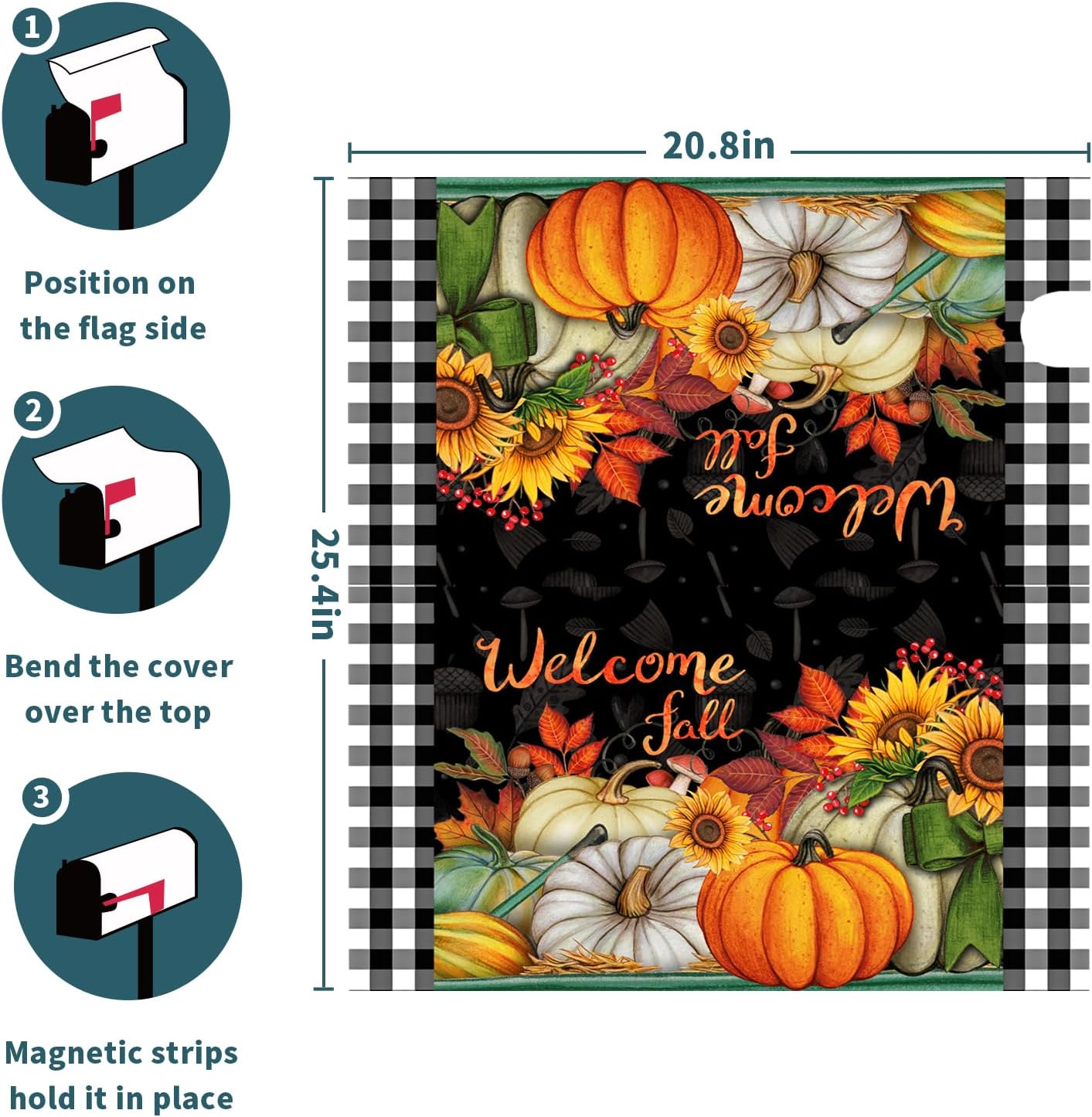 Fall Magnetic Mailbox Cover Large Size 25.5”x21”Autumn Sunflowers Pumpkins Mailbox Covers Oversize Thanksgiving Harvest Fall Mailbox Cover Outdoor Decoration Mailbox Wraps Post Letter Box Cover Decor