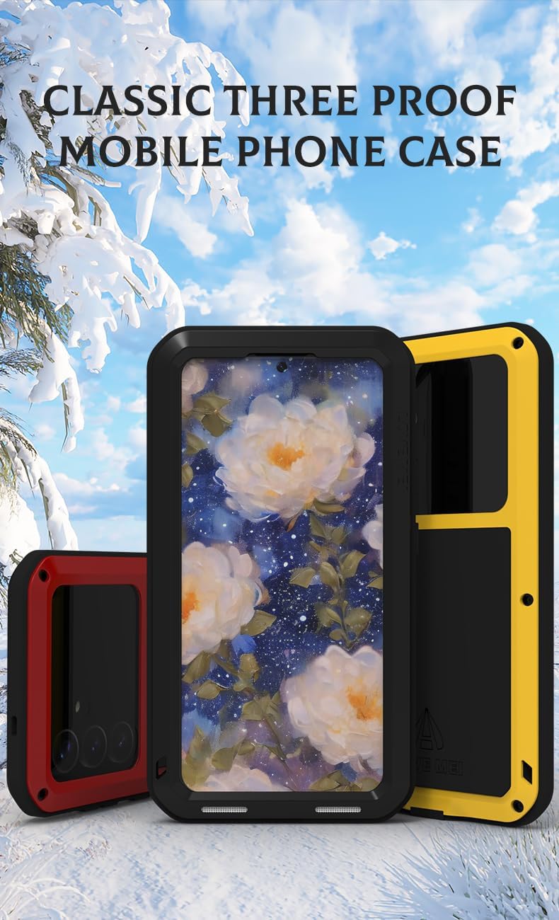 LOVE MEI for Samsung Galaxy S25 Case, Outdoor Heavy Duty Rugged Full Body Protection Case Military Armor Bumper Aluminum Metal Dust/Shockproof Case with Tempered Glass for Samsung Galaxy S25 (White)