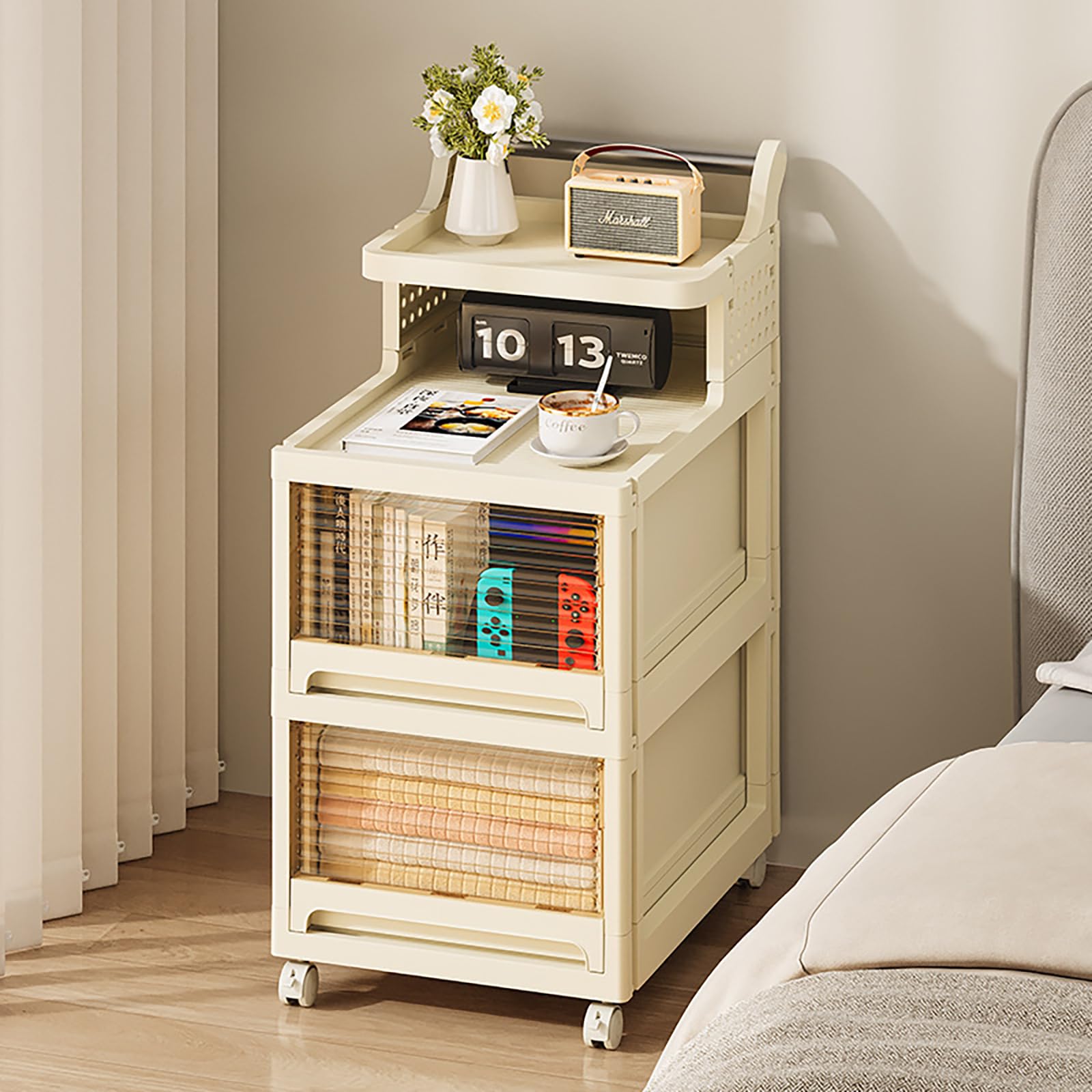 Carrello portaoggetti multifunzione con cassetti semitrasparenti, carrello da ufficio, per camera da letto, cucina, sala da pranzo, bagno, soggiorno, lavanderia, ufficio (36 x 49 x 75 cm)