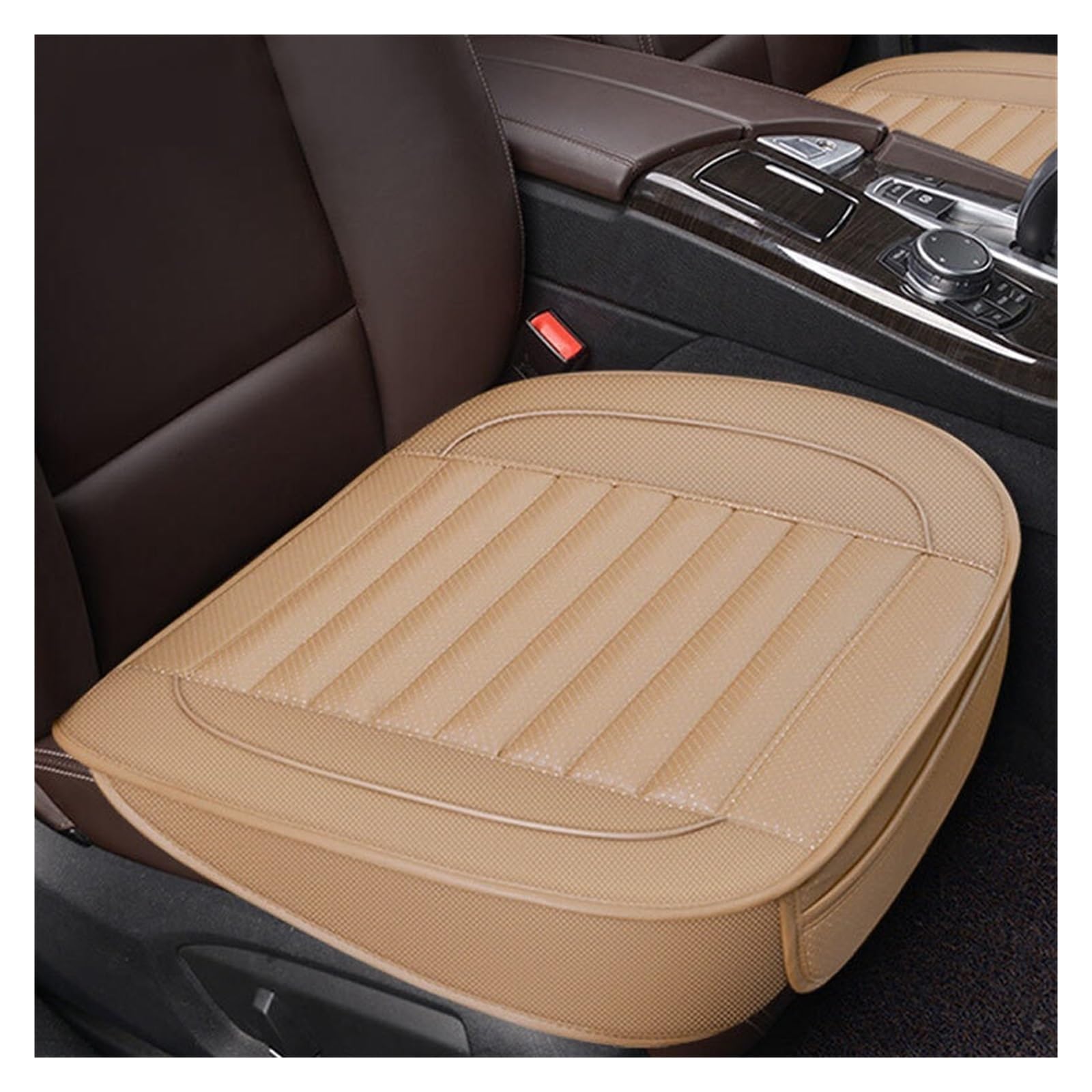 EDXNCVVM Four Seasons Car Chair Cover Breathable PU Leather Car Chair Cushion Anti Slip Pad Mat For Interior Accessories(Beige front 1pc)