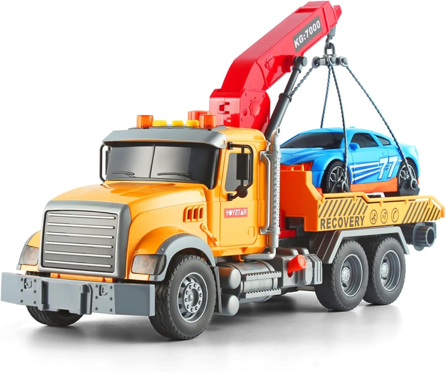 Dwi Dowellin Kids Toys for 3 4 5 6 7 Years Old Boys, 15 Large Tow Truck Toy,Friction Powered Transport Truck Crane Toy with Lights and Sounds,with Roadster,Toddlers Gifts