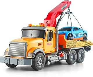 DwiDowellin 15" Large Friction Tow Truck Toy for Boys 3-7 - Crane with Lights, Sounds, Roadster & Rescue Play