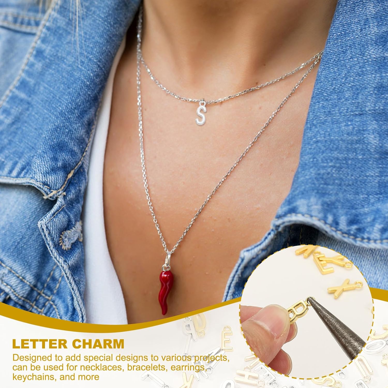 PATIKIL Letter Charm, 100 Pcs Alphabet Charm Initial Pendant Charm Bulk Cute DIY for Jewelry Making Bracelets Earrings Necklace Keychains Crafts, Dark Silver, Letter A - Image 3