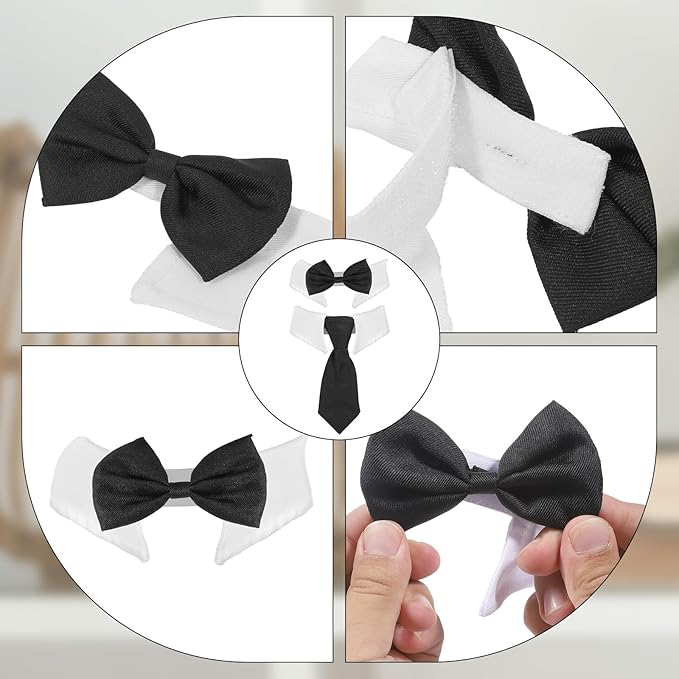 2 Piezas Corbata de Lazo Negro para Gato y Perro Pequeño, Ajustable miniatura 2