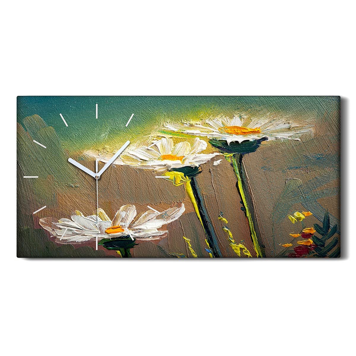 Horloge sur Toile 60x30cm Tableau Mural Salon Ne Pas Tic Tac en Silence Fleurs