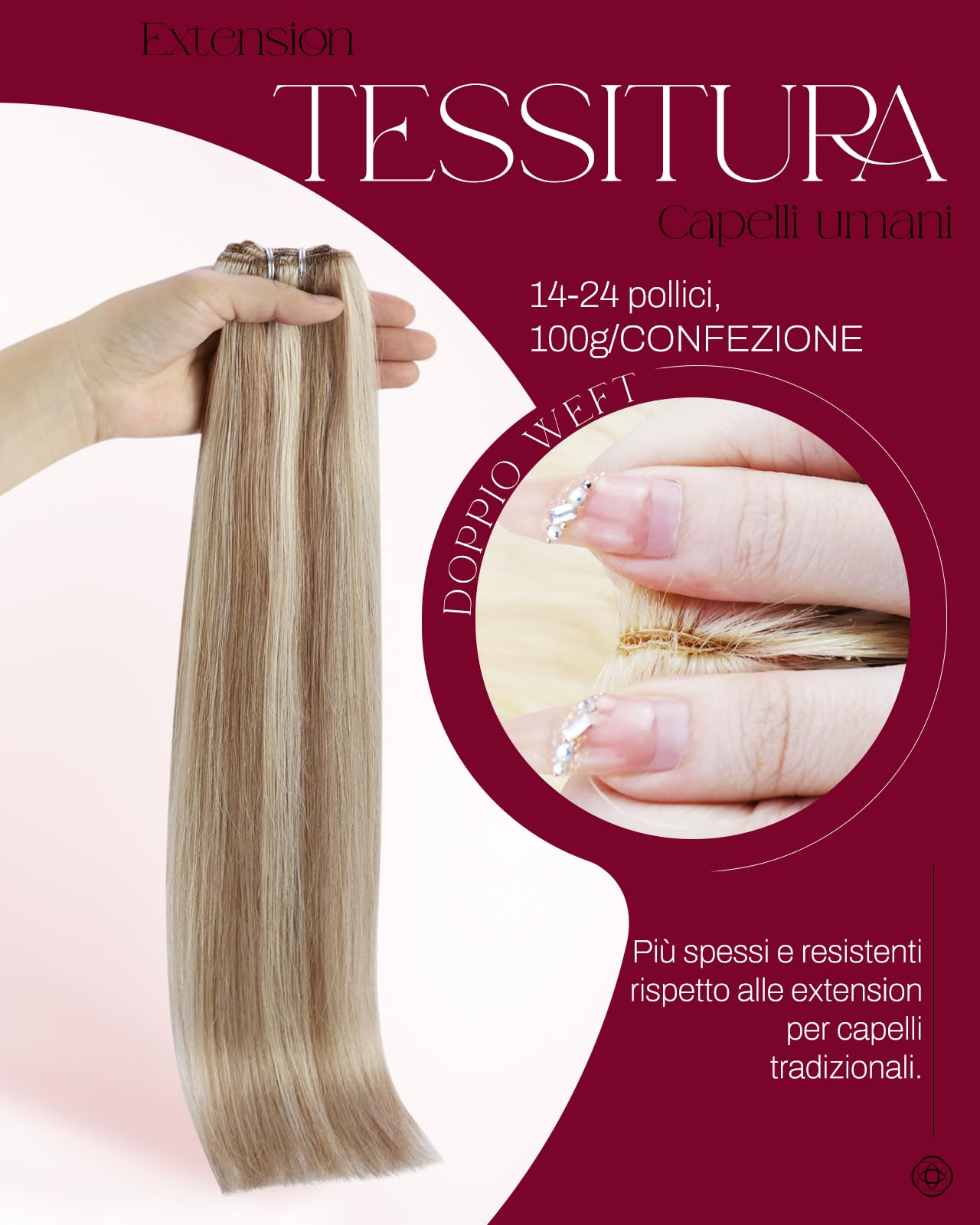 Moresoo Extension Capelli Veri Tessitura 60 cm Remy Lisci Mechas Marrone Dorato su Base Biondo Platino Extension Tessitura Capelli Veri 100g Facile da Modellare #P9A/60