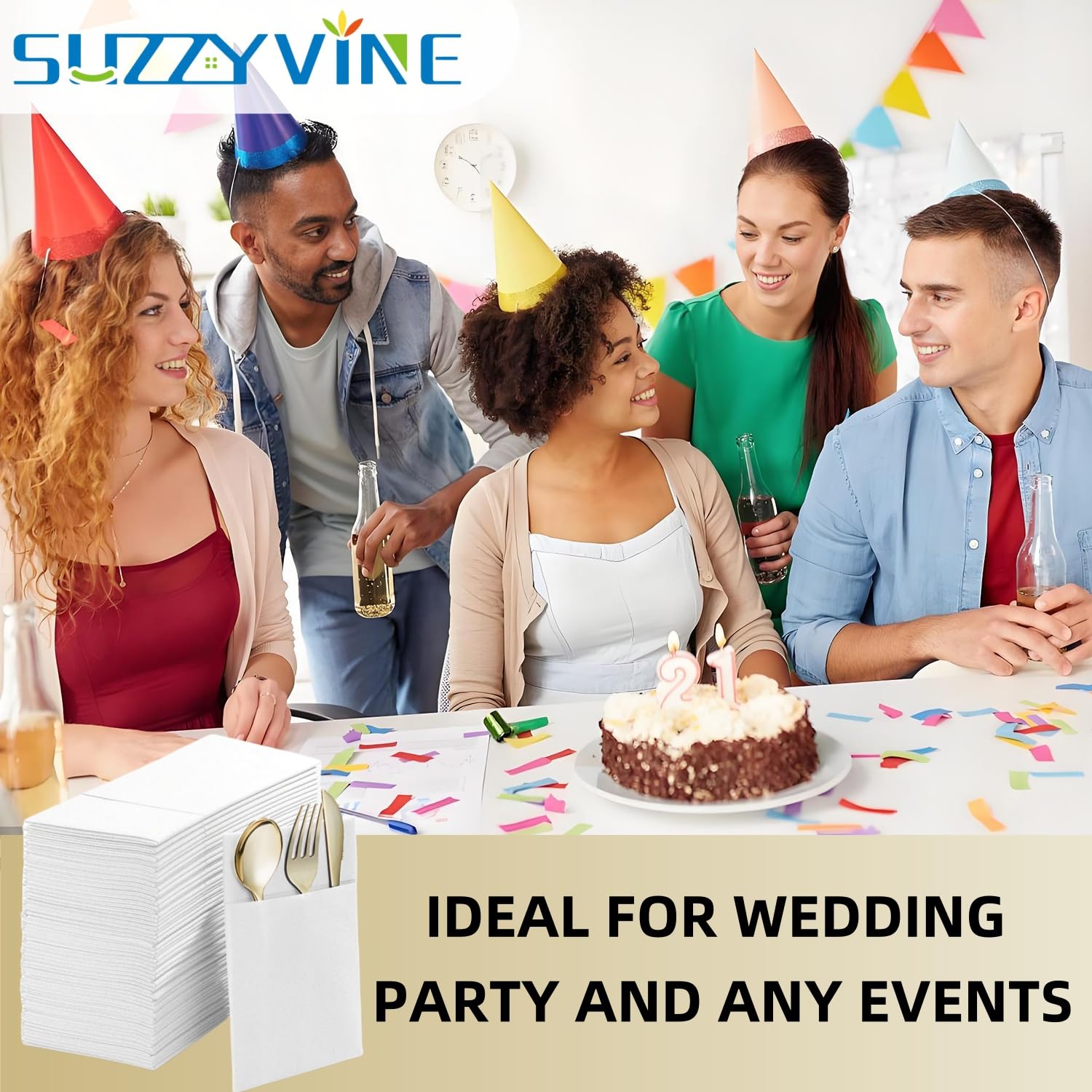 Einweg-Servietten mit integrierter Bestecktasche, stoffähnliche Lunch-Servietten für Hochzeit, Party, Leinengefühl, 150 Stück, 40,6 x 40,6 cm