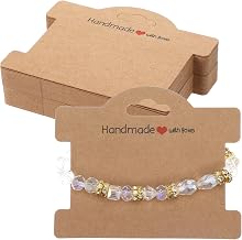 Piriuuo 50 Pcs Bracelet Display Cards, Jewelry Display Card Bracelet Packaging for Small Business Handmade with Love Jewelry Tags for Selling Hair Ties, Bracelet, Necklace, Earrings(Brown)